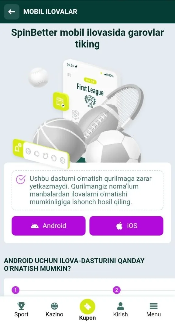 Kazino mobil mijozini yuklab olish sahifasi
